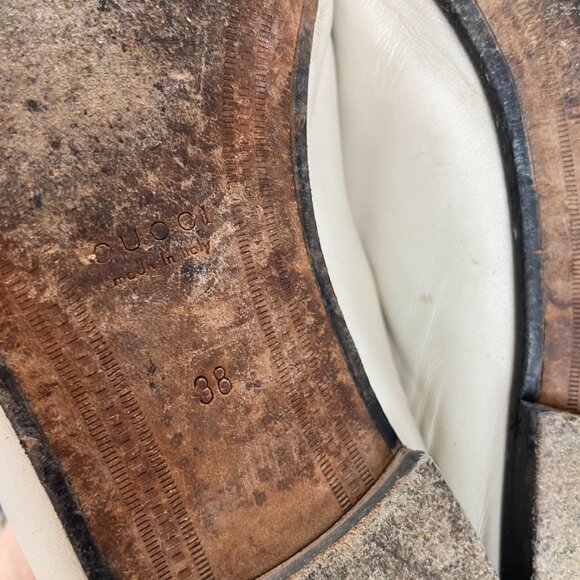 GUCCI Brixton Ivory Cream Leather Classic Horsebit Slides Loafers Mules \\ 38 - Picture 13 of 13